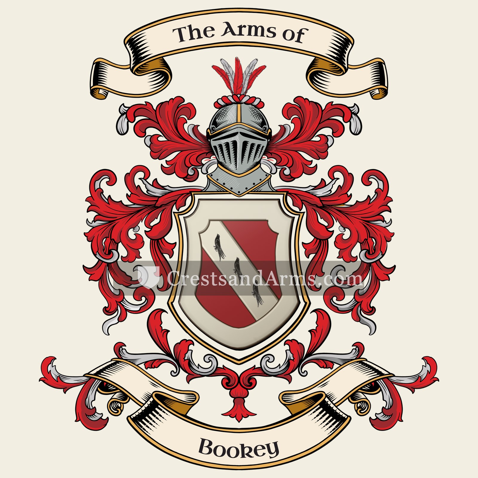 The Bookey coat of arms, drawn from the recorded blazon