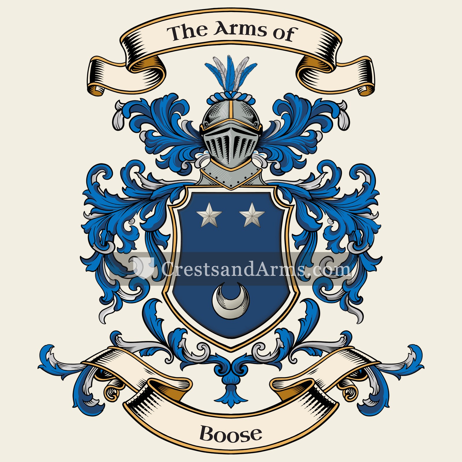 The Boose coat of arms, drawn from the recorded blazon