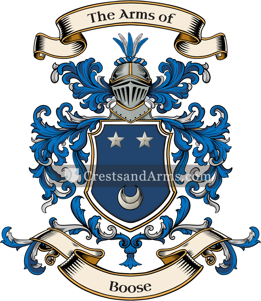 The Boose coat of arms, drawn from the recorded blazon