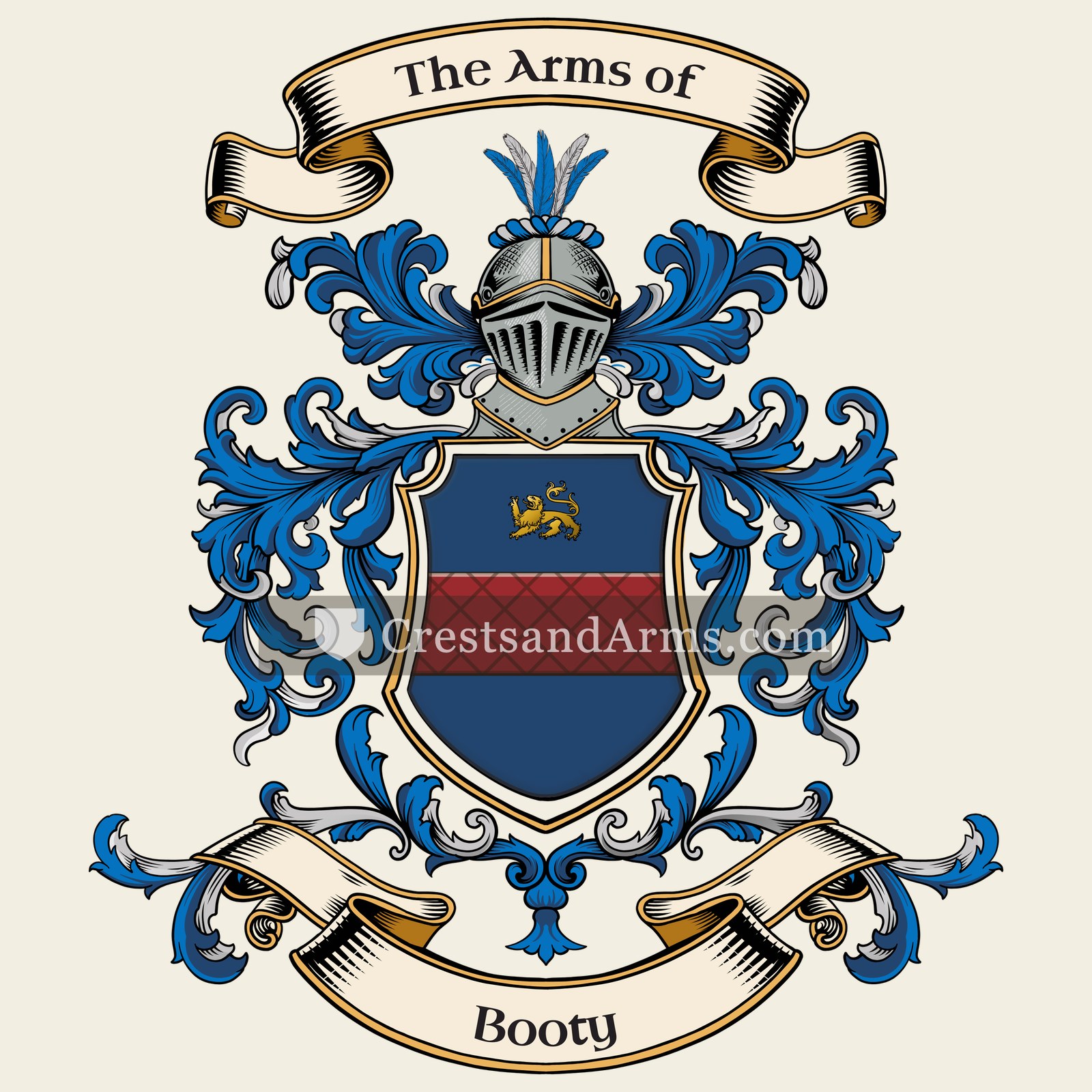 The Booty coat of arms, drawn from the recorded blazon