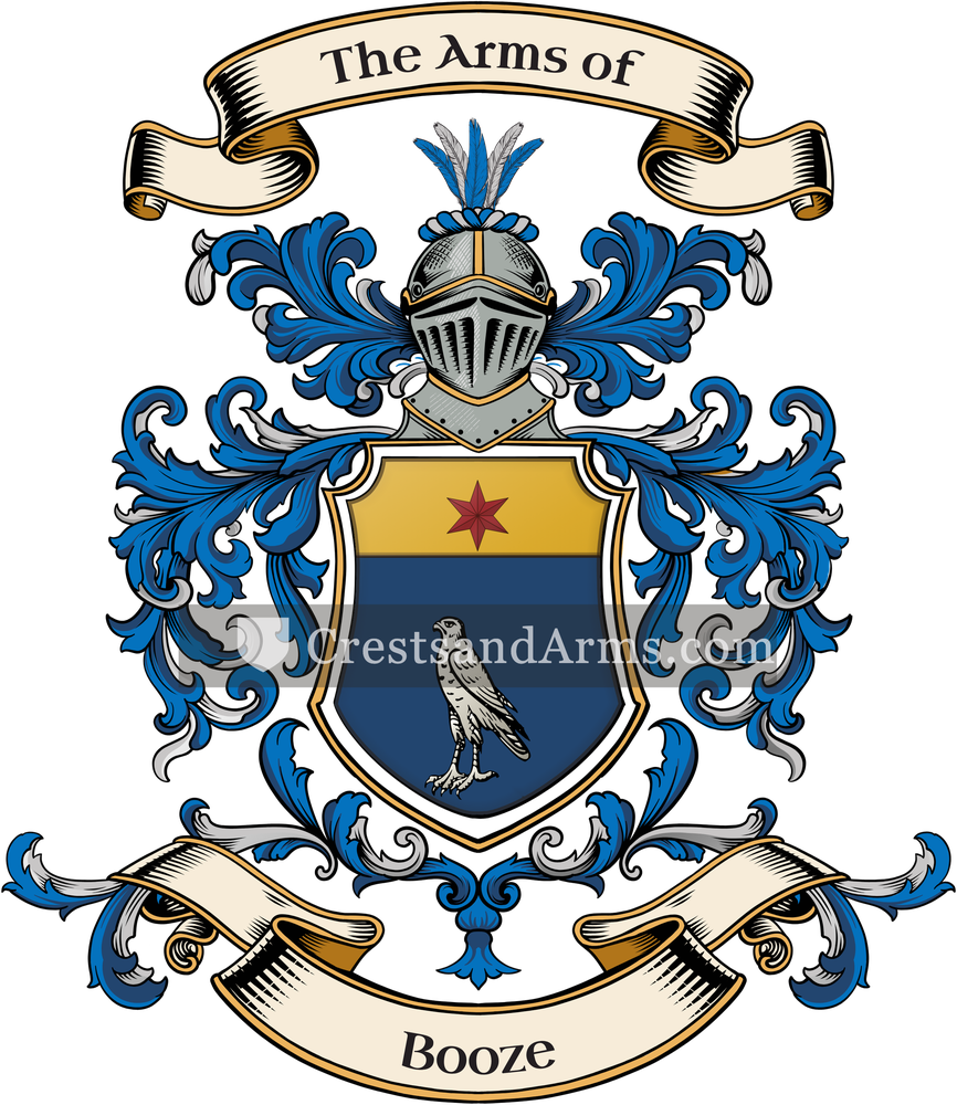 The Booze coat of arms, drawn from the recorded blazon