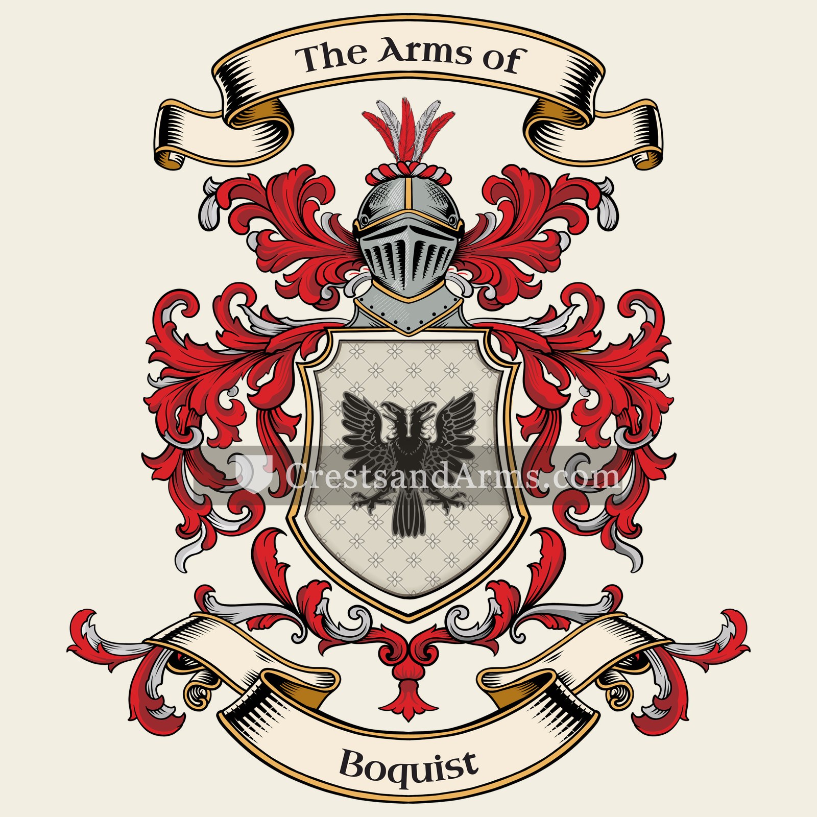 The Boquist coat of arms, drawn from the recorded blazon