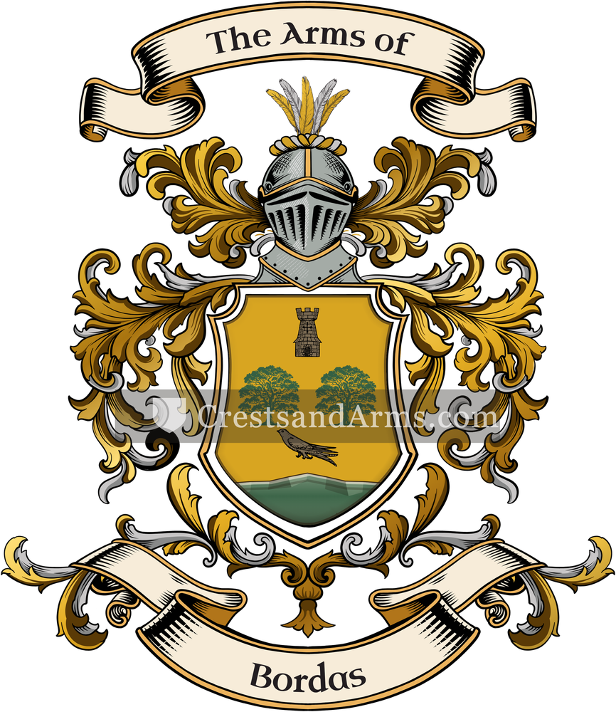 The Bordas coat of arms, drawn from the recorded blazon