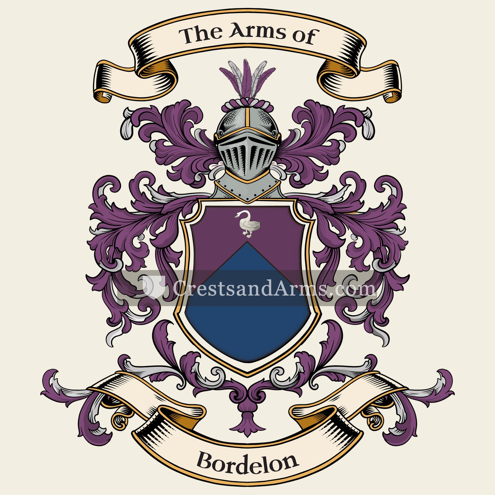 The Bordelon coat of arms, drawn from the recorded blazon