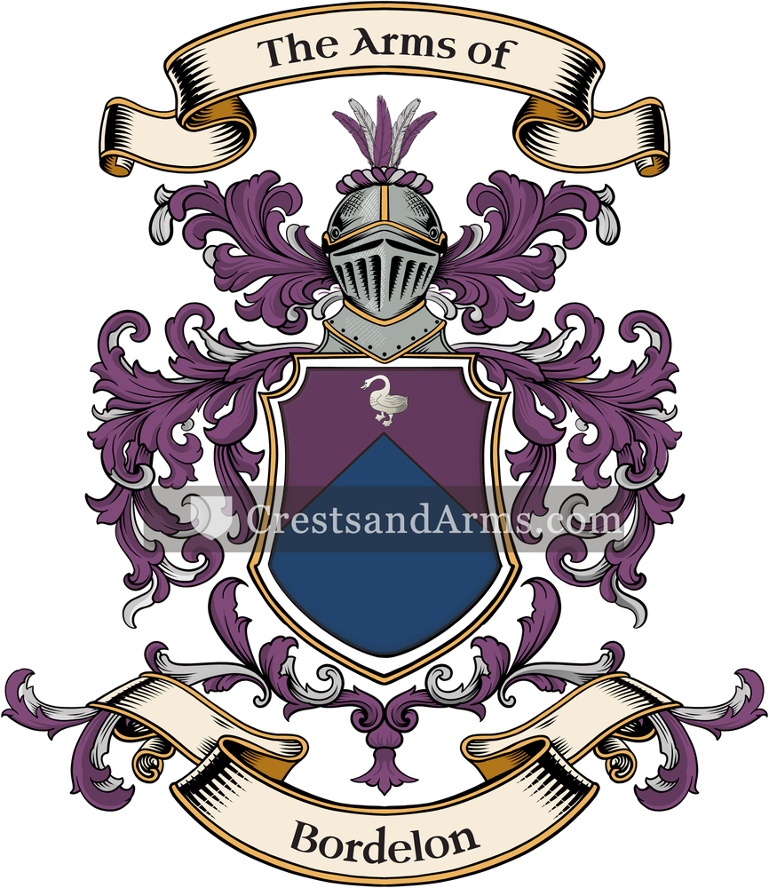 The Bordelon coat of arms, drawn from the recorded blazon