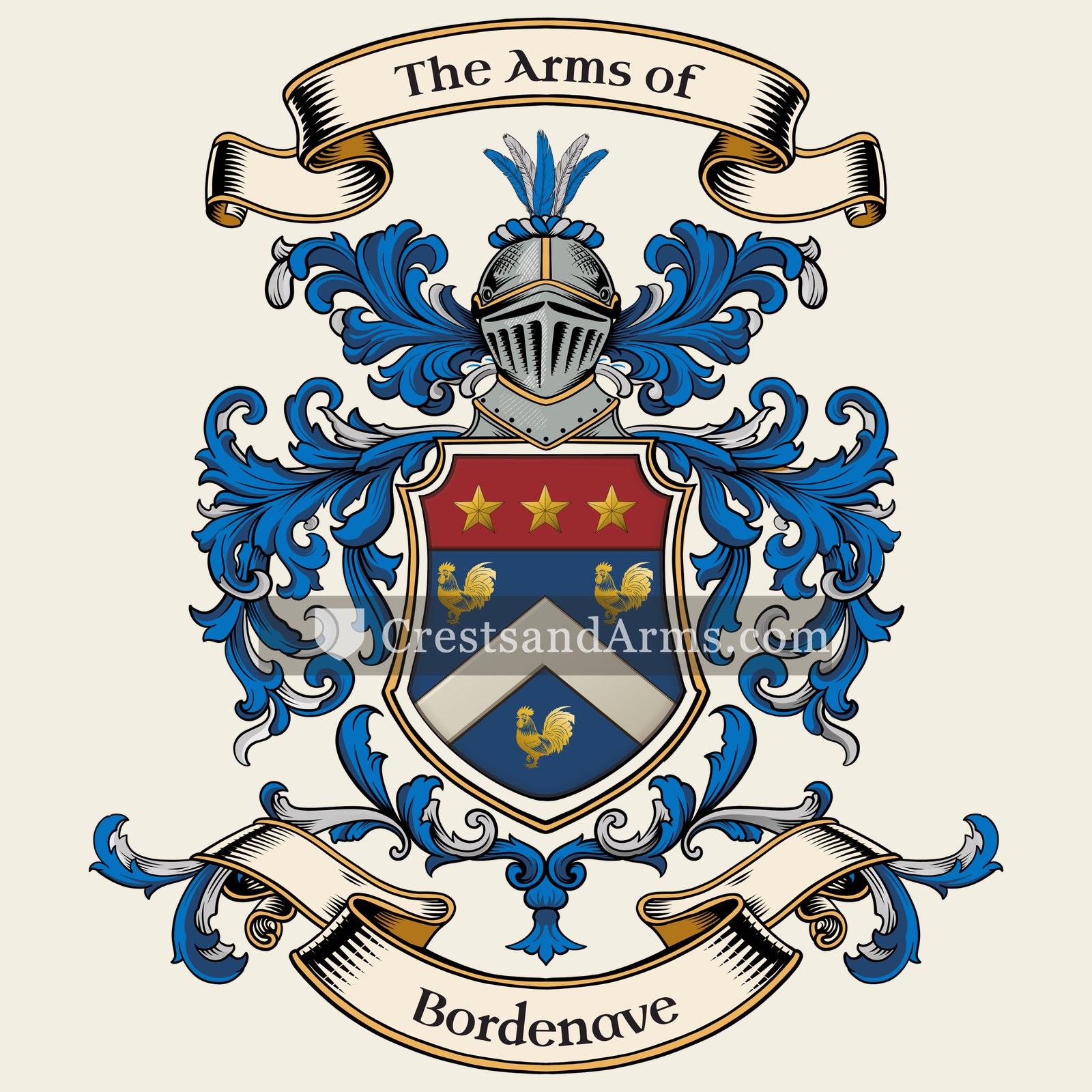 The Bordenave coat of arms, drawn from the recorded blazon