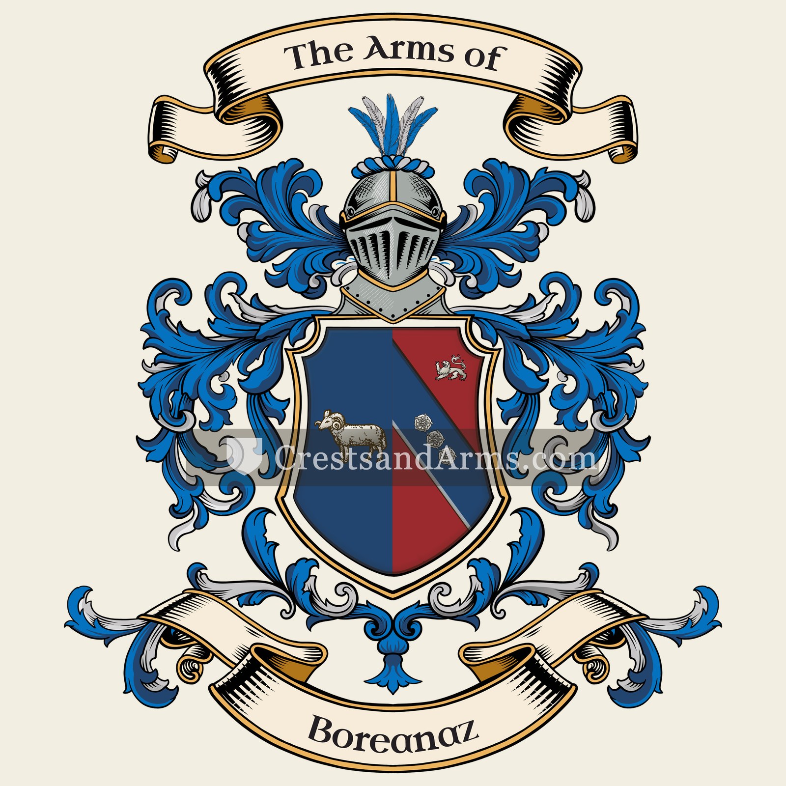 The Boreanaz coat of arms, drawn from the recorded blazon