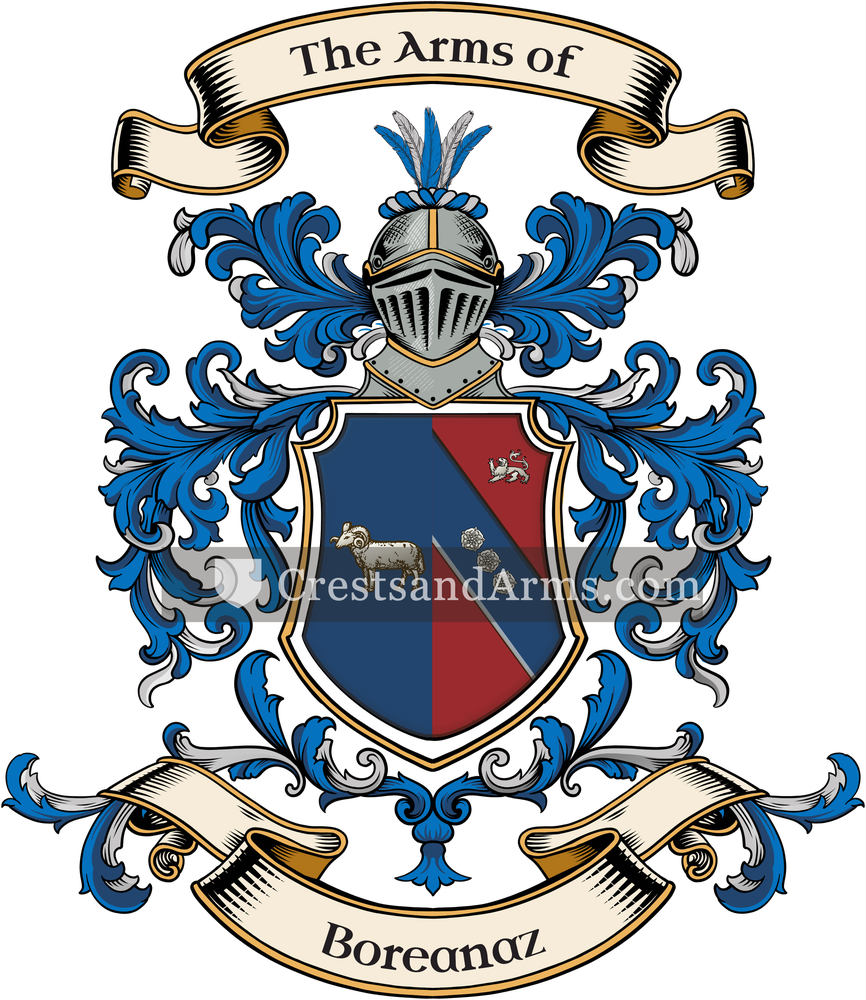 The Boreanaz coat of arms, drawn from the recorded blazon