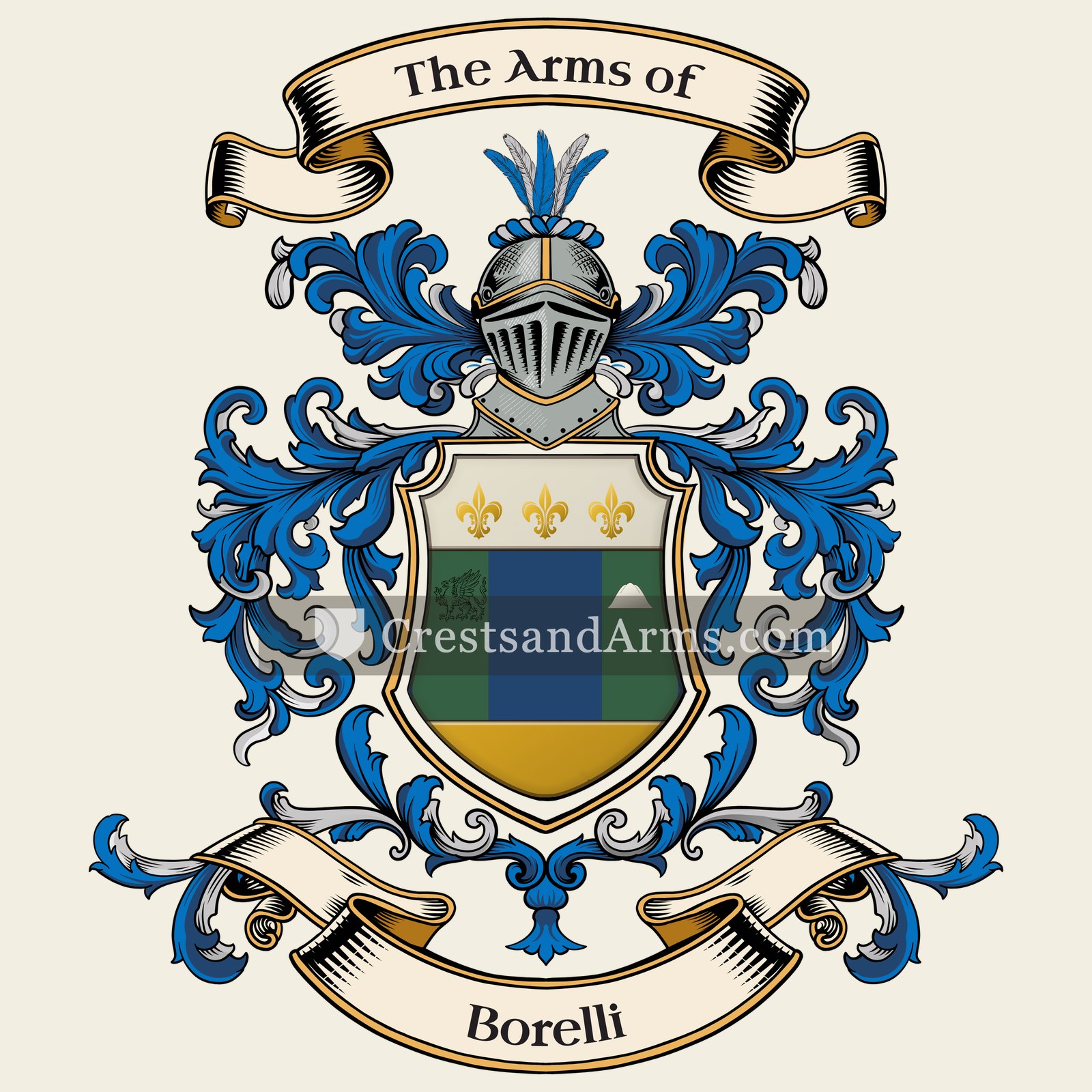 The Borelli coat of arms, drawn from the recorded blazon