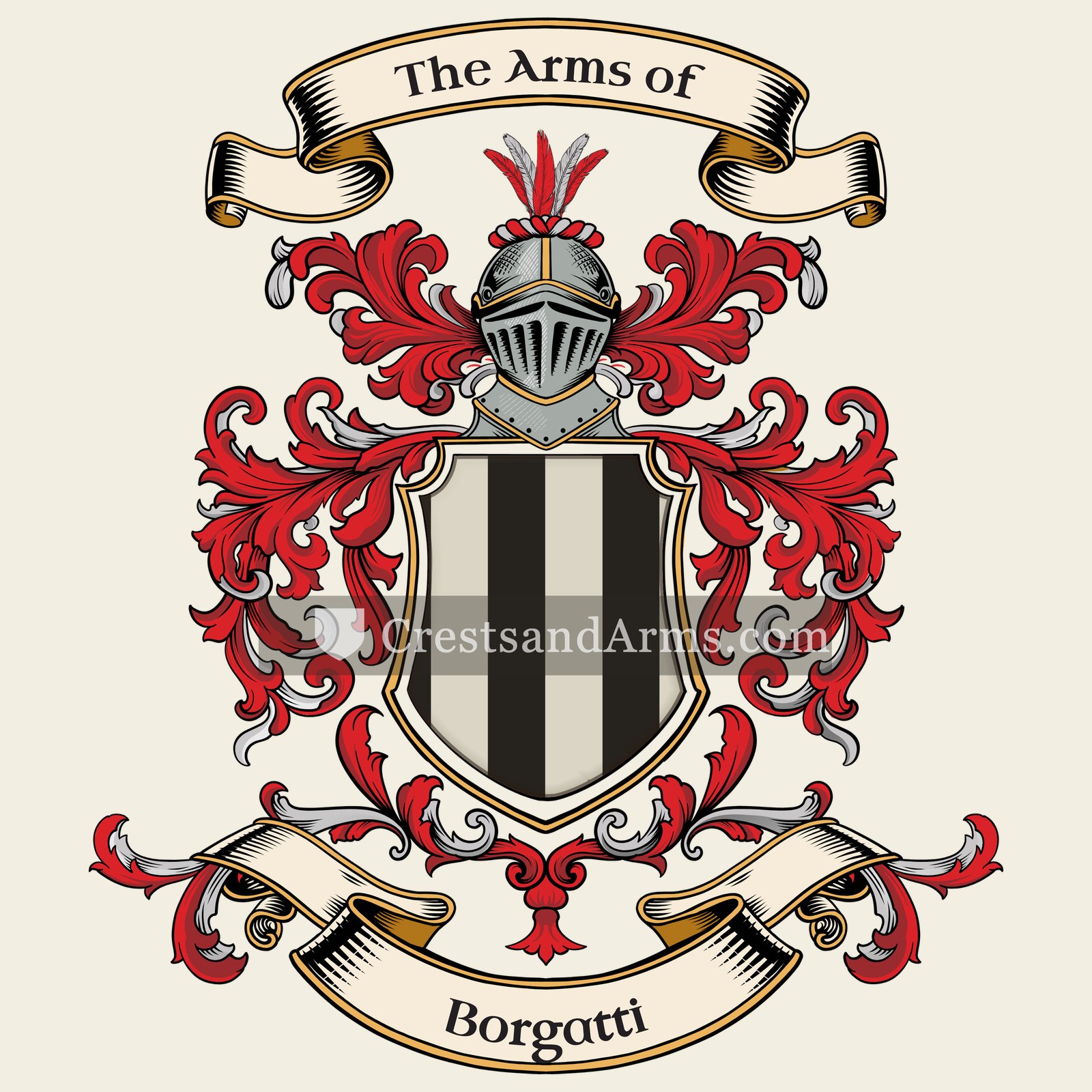 The Borgatti coat of arms, drawn from the recorded blazon