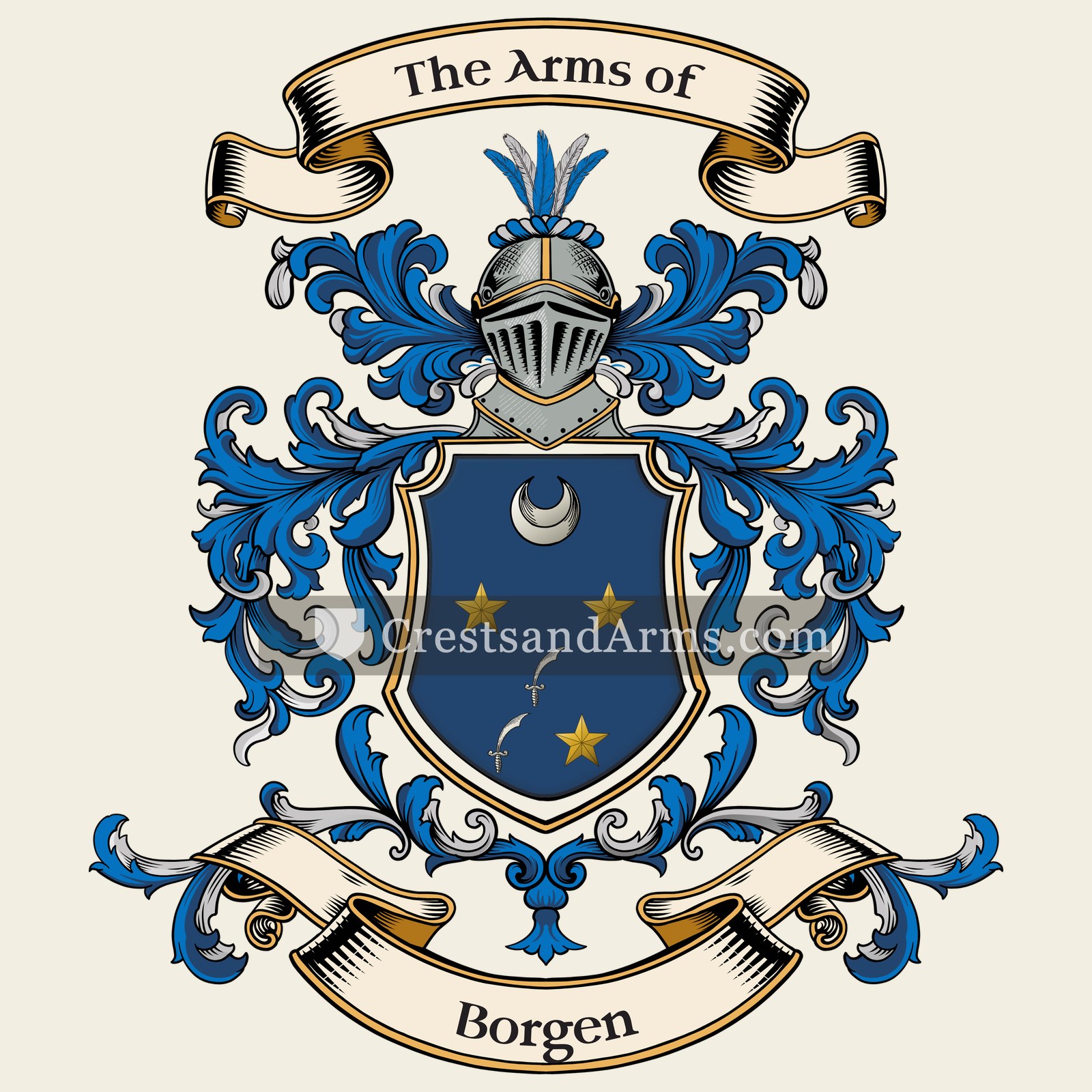 The Borgen coat of arms, drawn from the recorded blazon