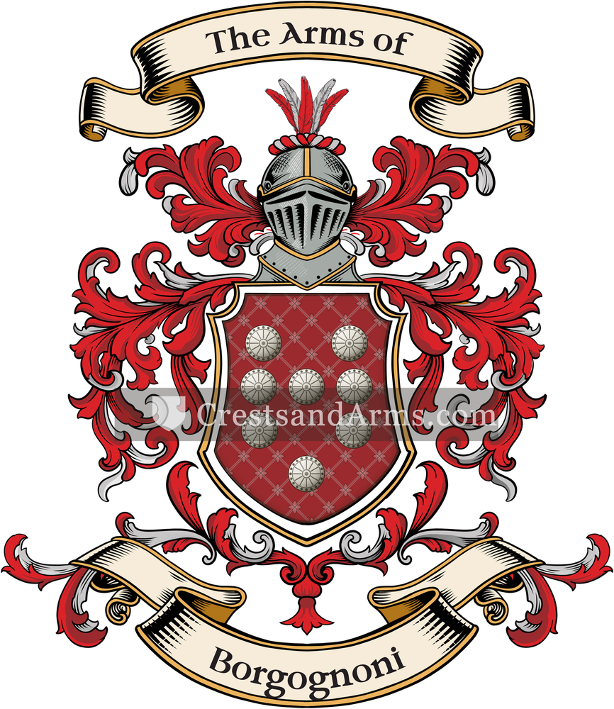 The Borgognoni coat of arms, drawn from the recorded blazon