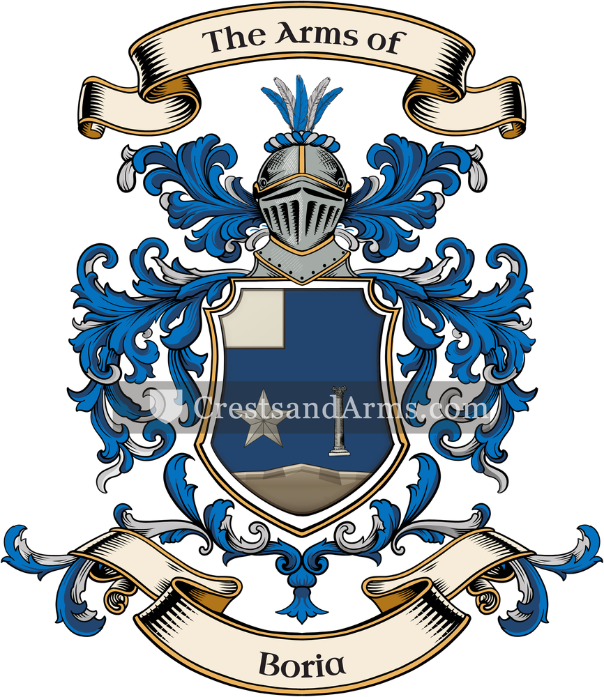 The Boria coat of arms, drawn from the recorded blazon