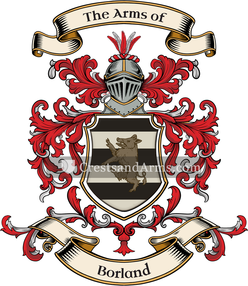 The Borland coat of arms, drawn from the recorded blazon