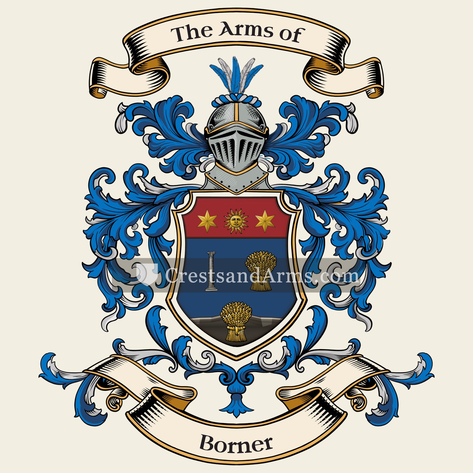 The Borner coat of arms, drawn from the recorded blazon