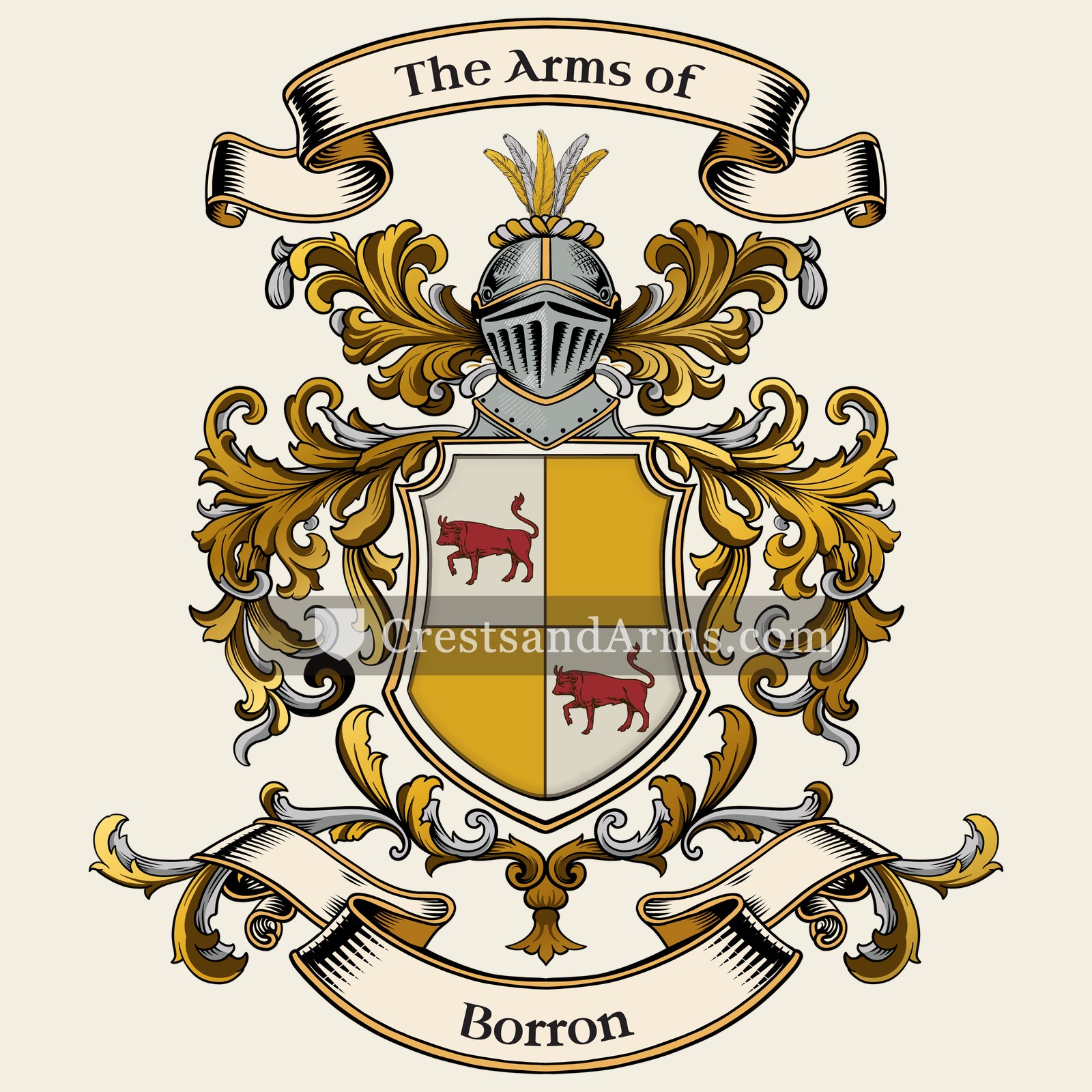 The Borron coat of arms, drawn from the recorded blazon
