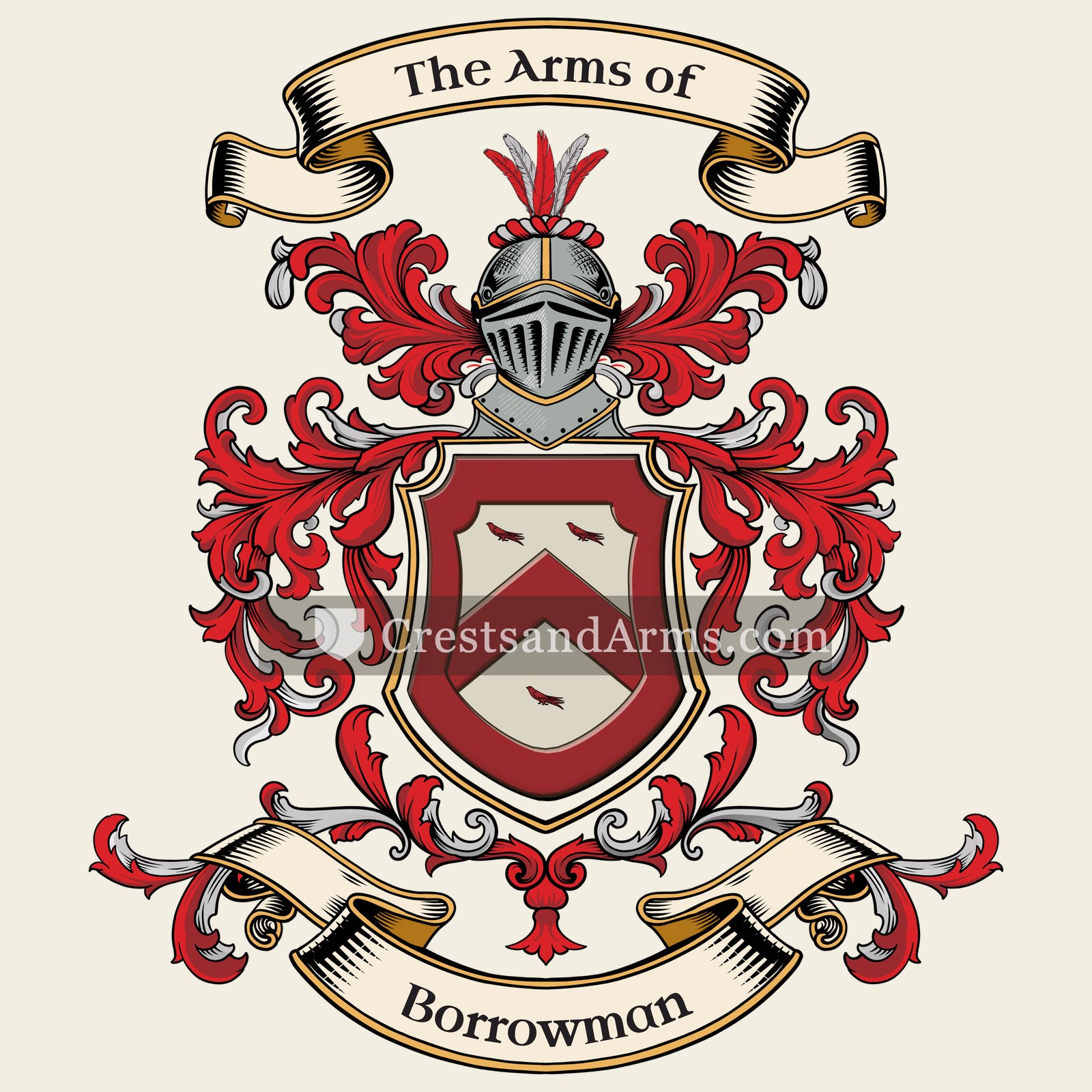 The Borrowman coat of arms, drawn from the recorded blazon