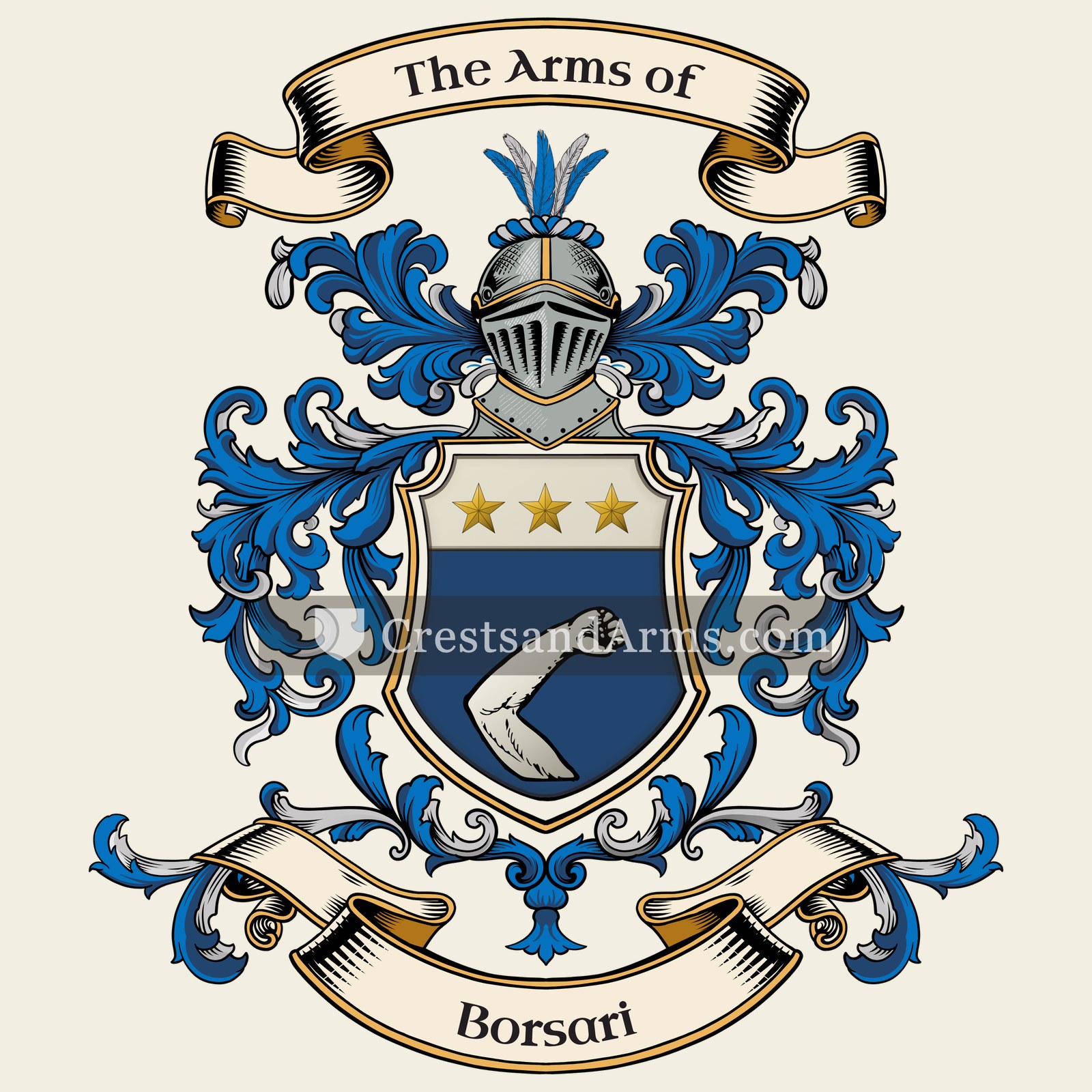 The Borsari coat of arms, drawn from the recorded blazon