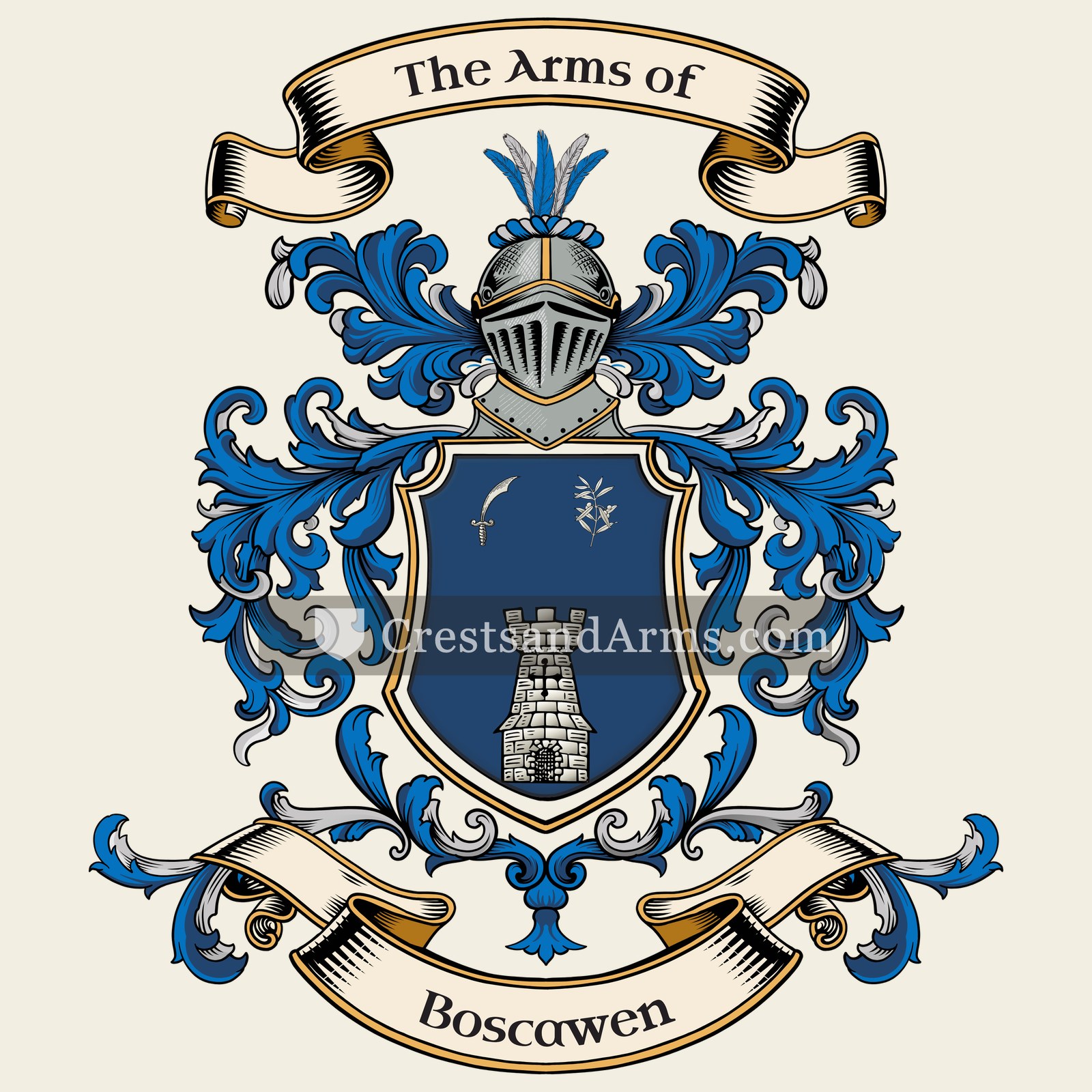 The Boscawen coat of arms, drawn from the recorded blazon