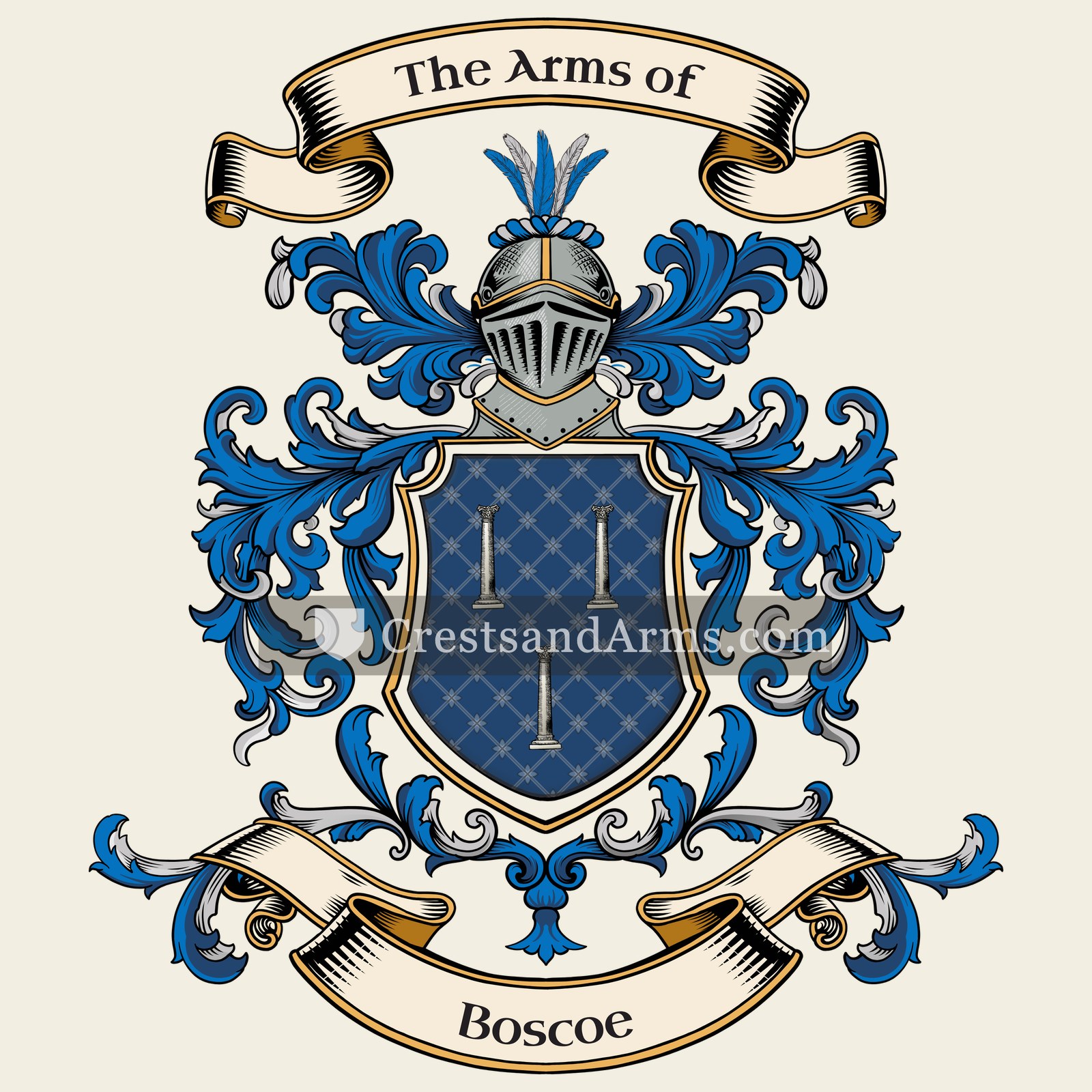 The Boscoe coat of arms, drawn from the recorded blazon