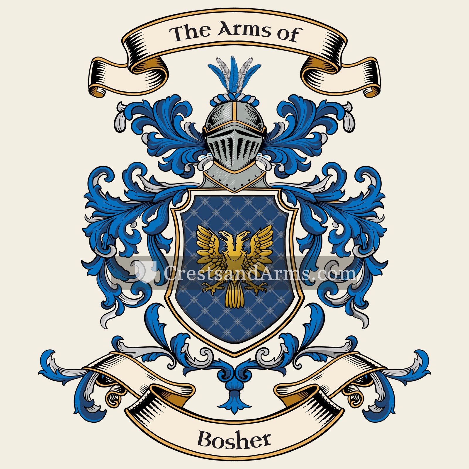 The Bosher coat of arms, drawn from the recorded blazon