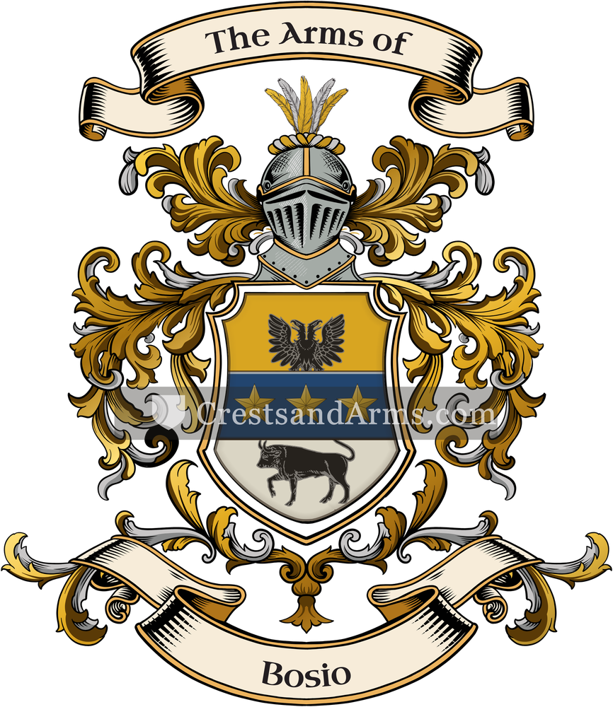 The Bosio coat of arms, drawn from the recorded blazon