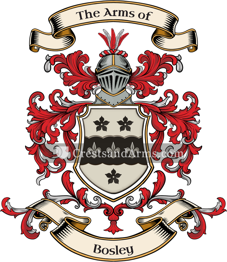 The Bosley coat of arms, drawn from the recorded blazon