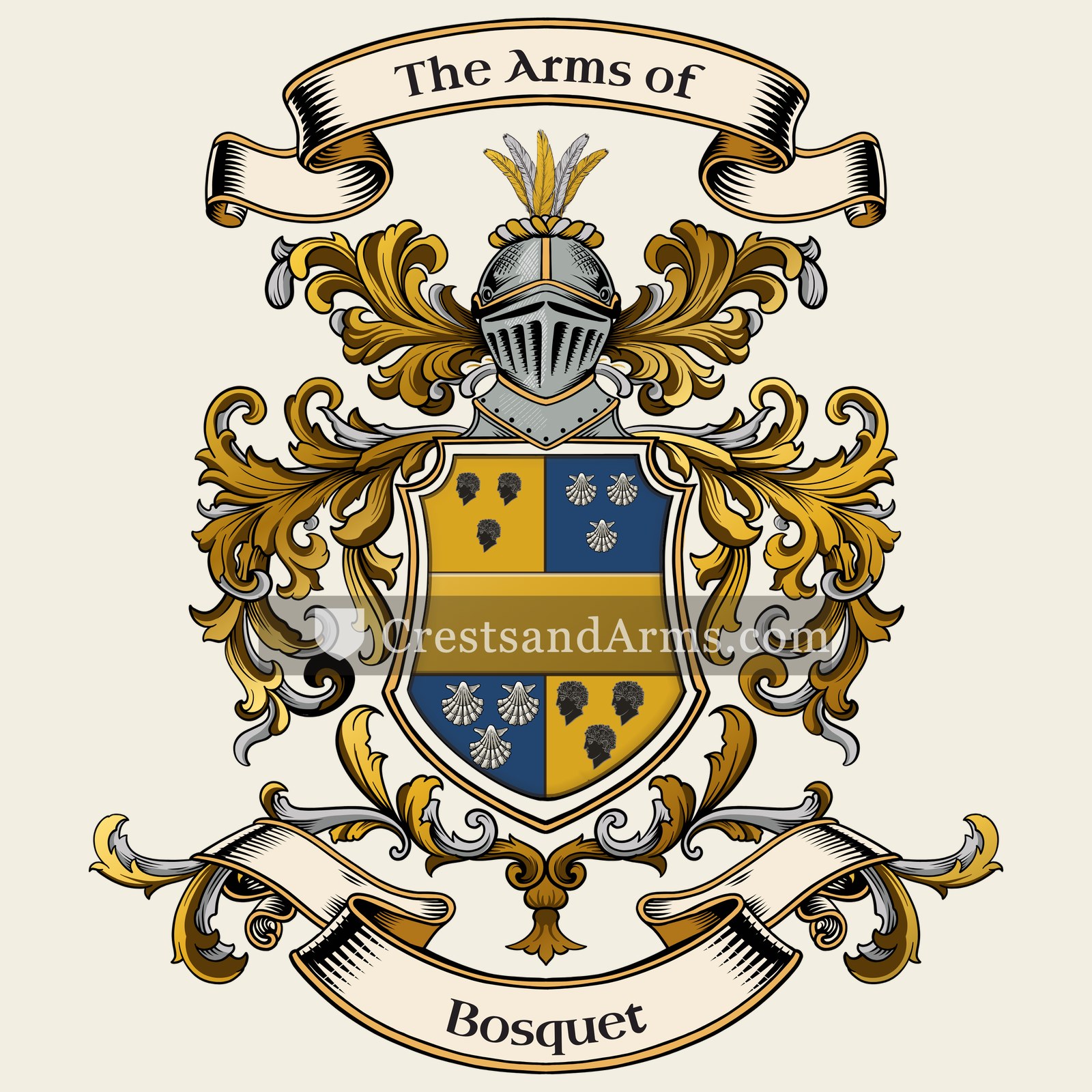 The Bosquet coat of arms, drawn from the recorded blazon