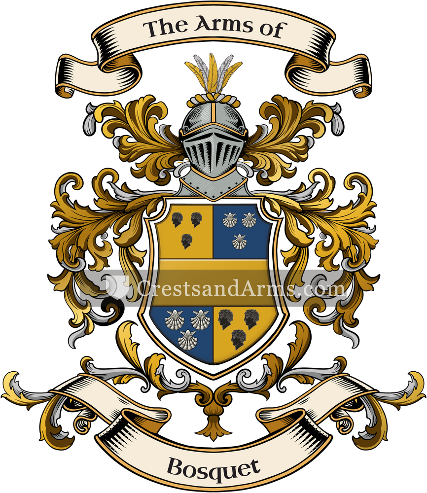 The Bosquet coat of arms, drawn from the recorded blazon