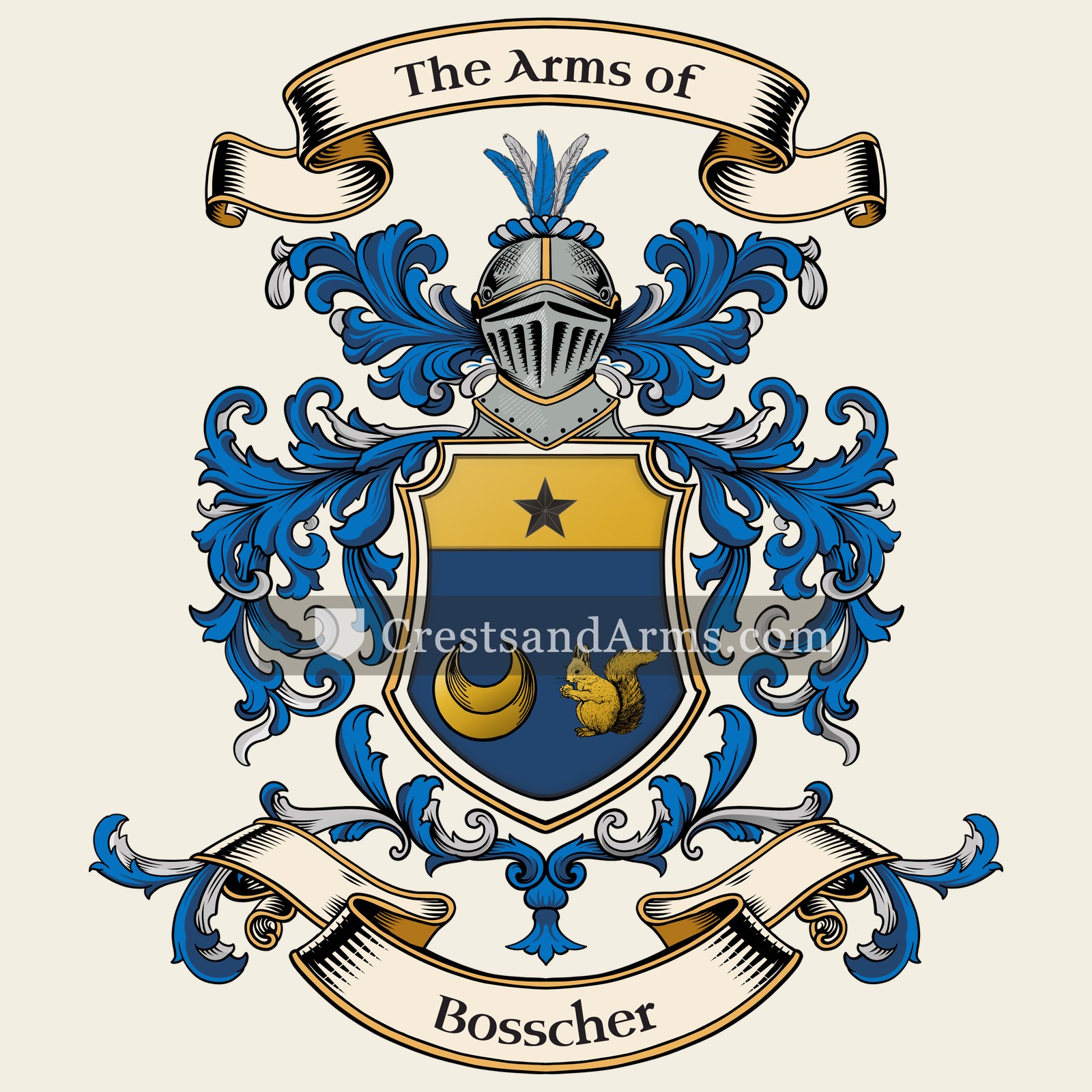 The Bosscher coat of arms, drawn from the recorded blazon