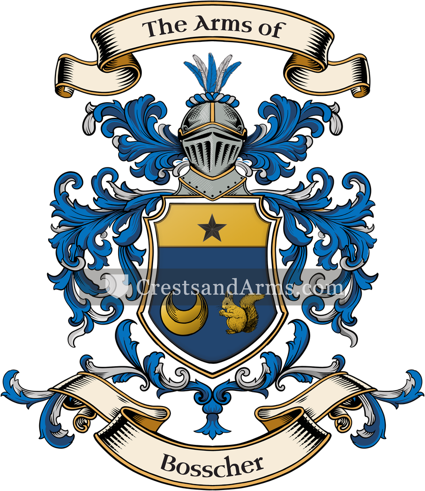 The Bosscher coat of arms, drawn from the recorded blazon