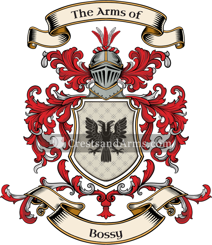 The Bossy coat of arms, drawn from the recorded blazon
