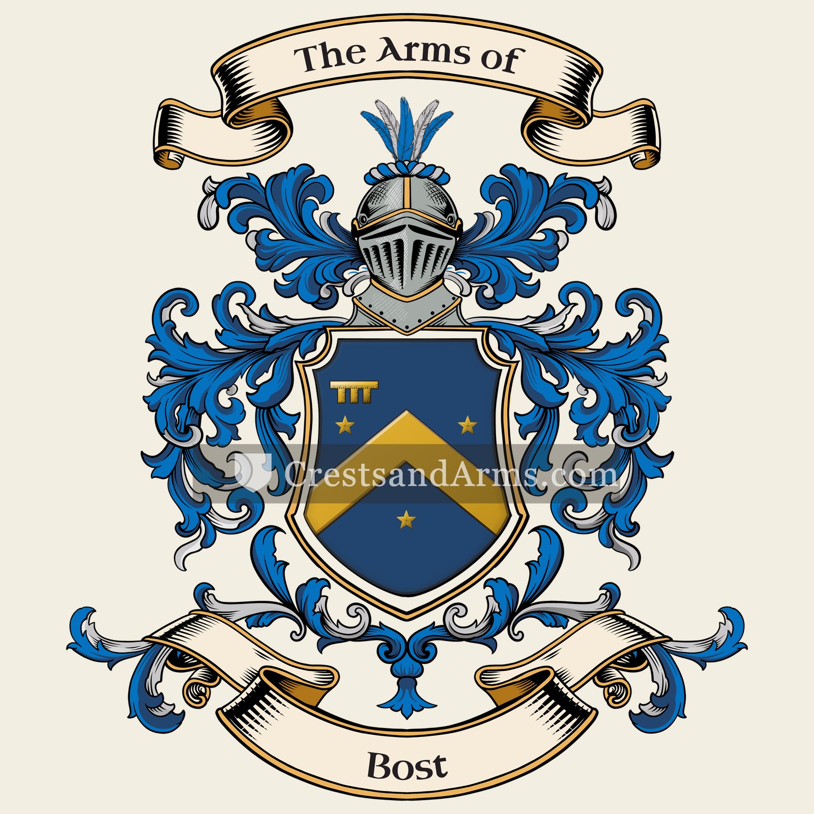 The Bost coat of arms, drawn from the recorded blazon