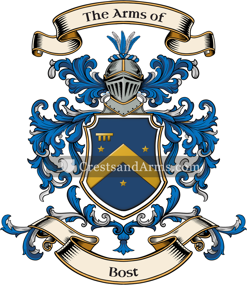 The Bost coat of arms, drawn from the recorded blazon