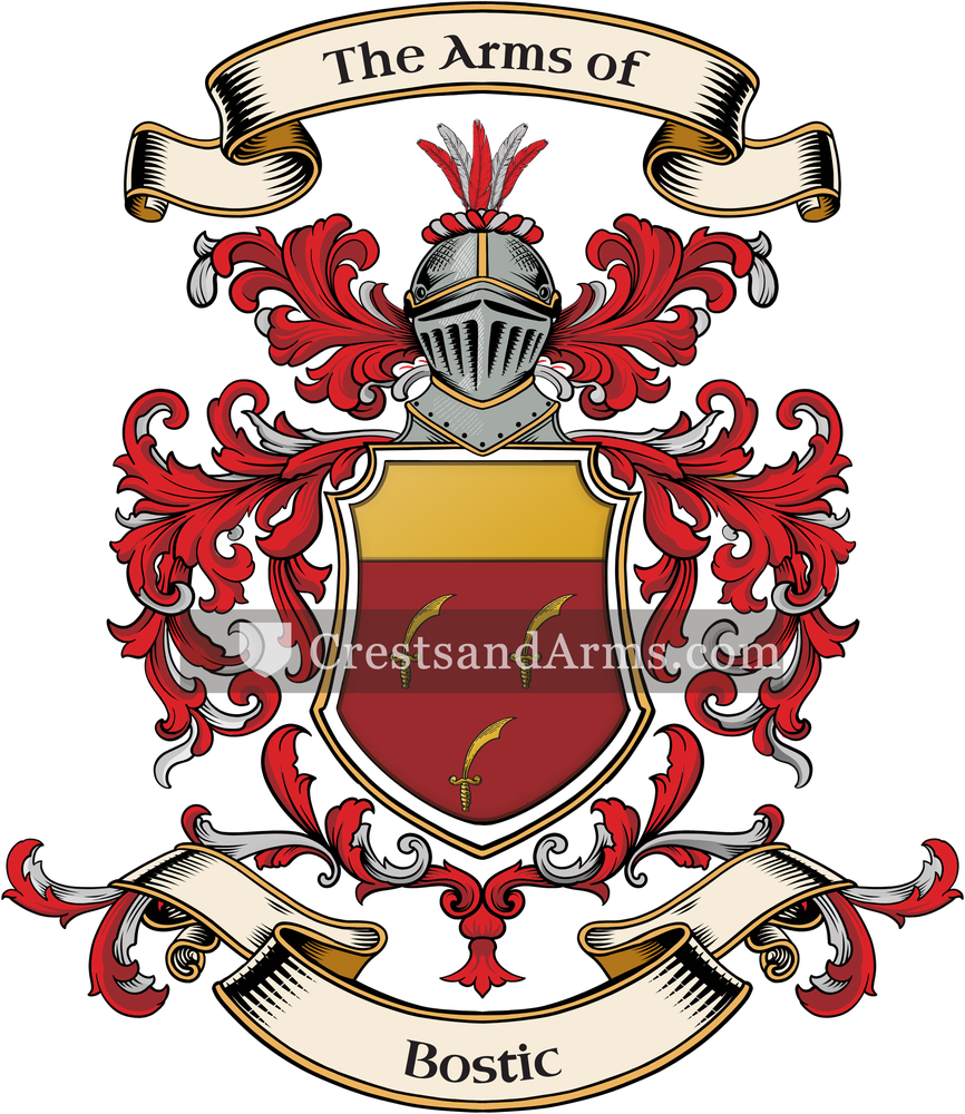 The Bostic coat of arms, drawn from the recorded blazon