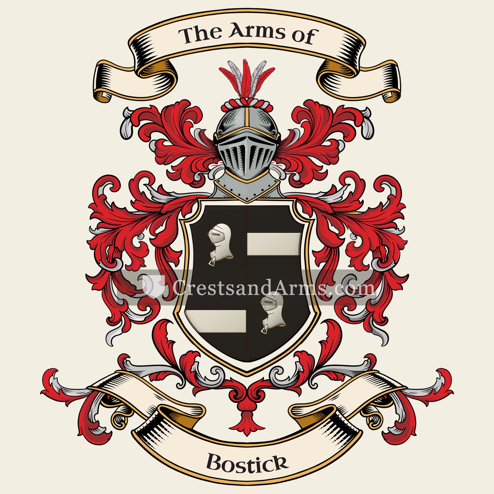 The Bostick coat of arms, drawn from the recorded blazon