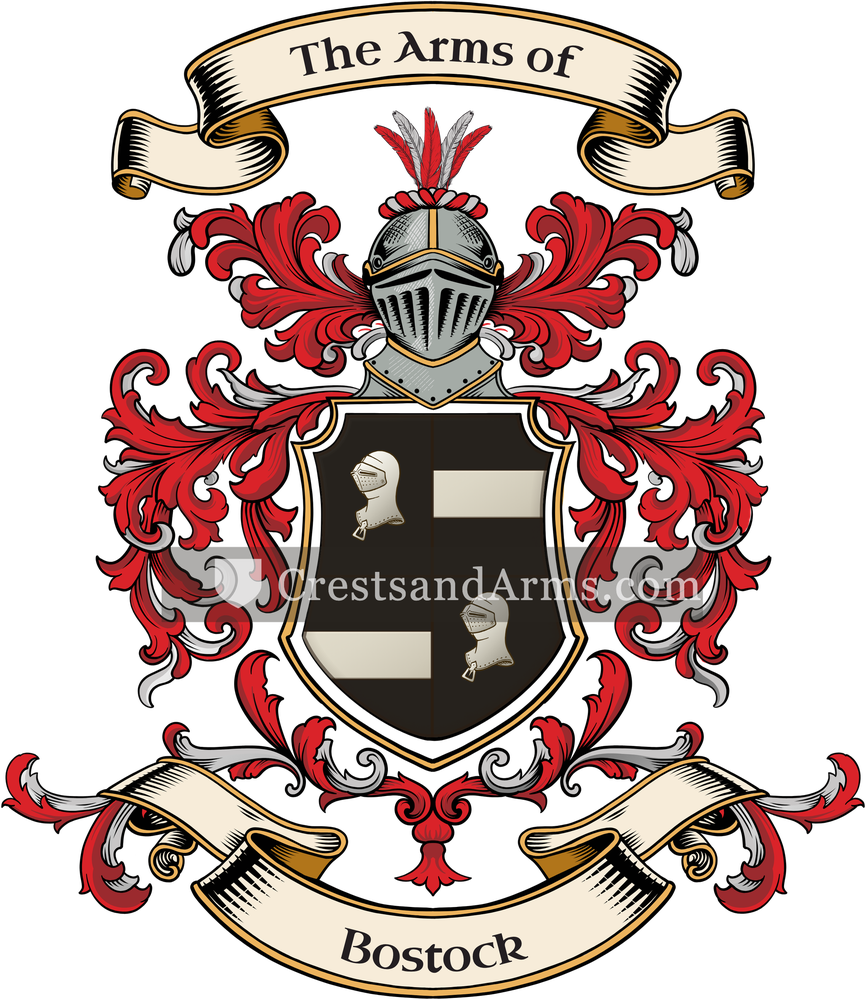 The Bostock coat of arms, drawn from the recorded blazon