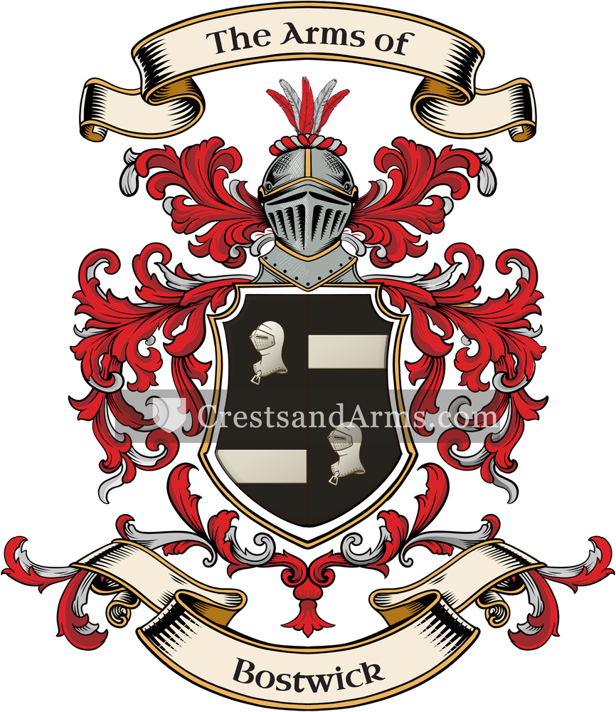 The Bostwick coat of arms, drawn from the recorded blazon