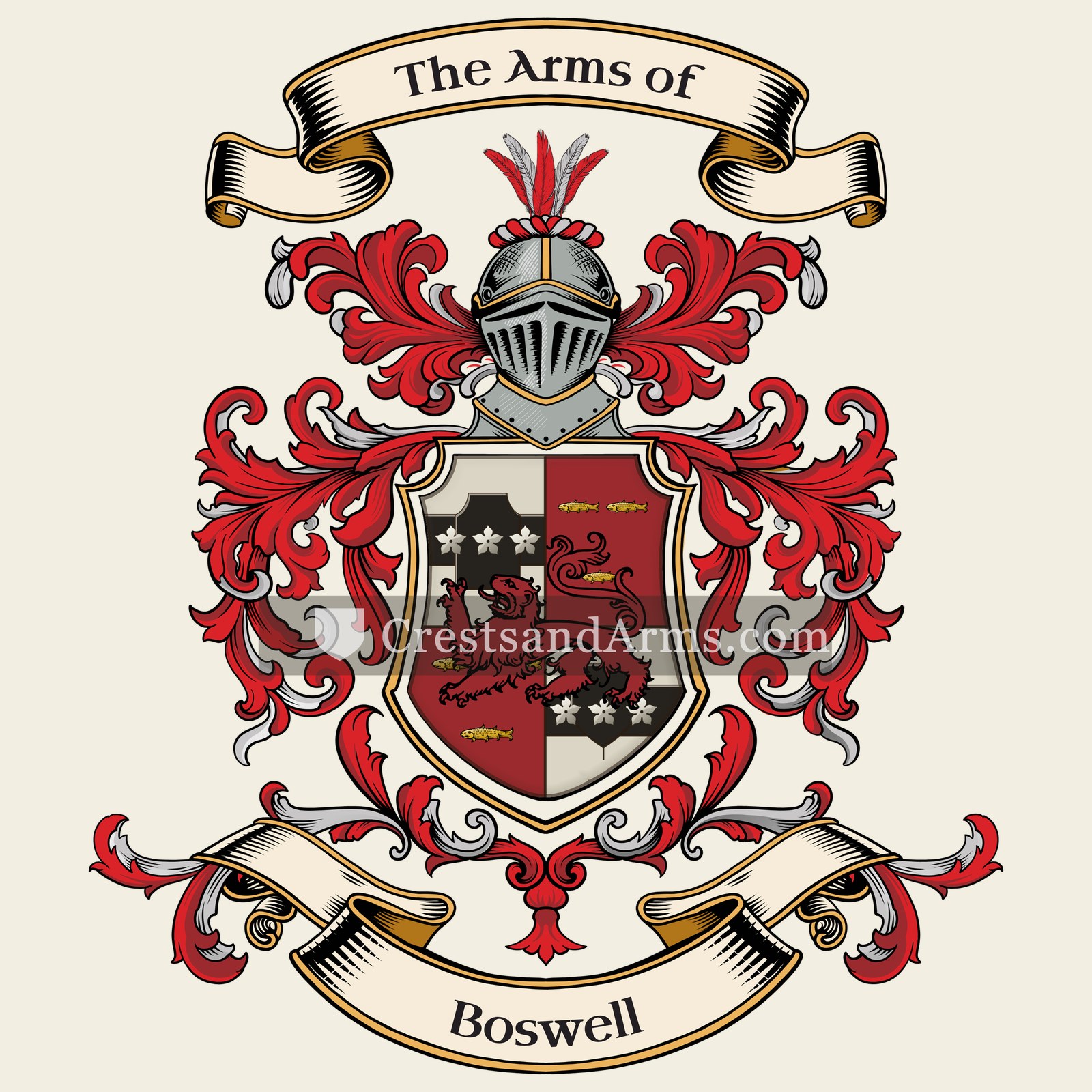 The Boswell coat of arms, drawn from the recorded blazon