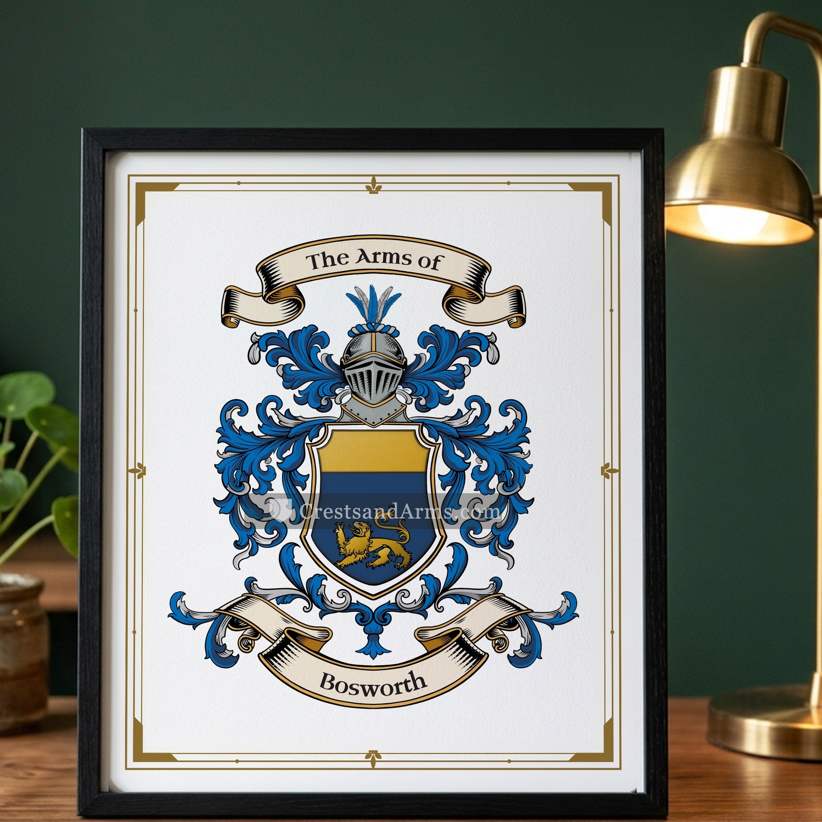 The Bosworth arms on the framed, black wood