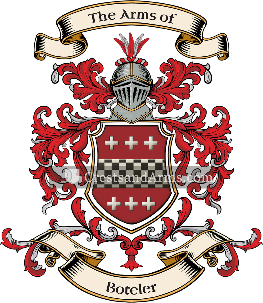 The Boteler coat of arms, drawn from the recorded blazon