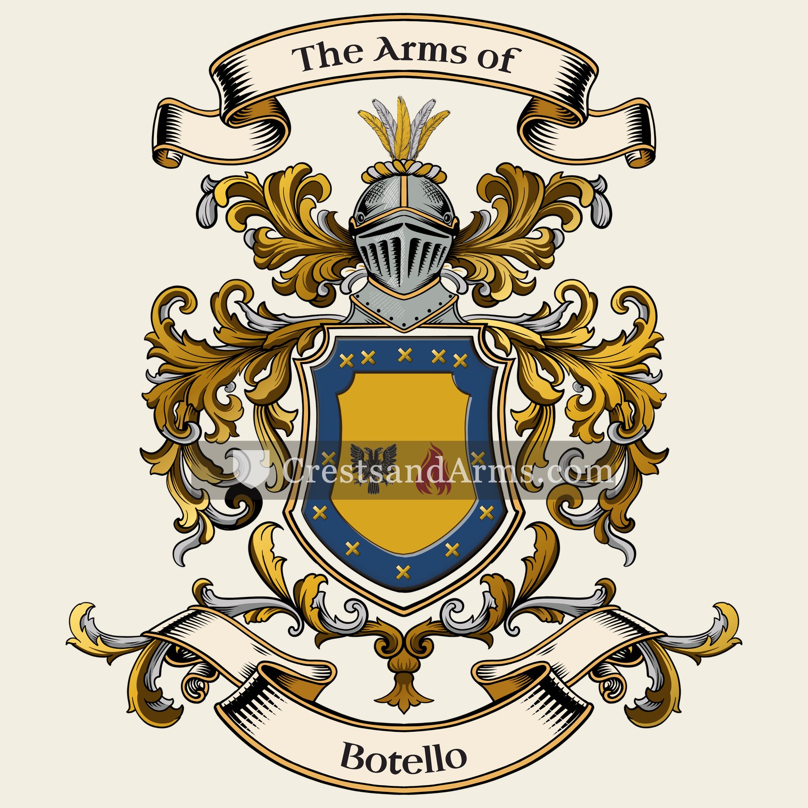 The Botello coat of arms, drawn from the recorded blazon