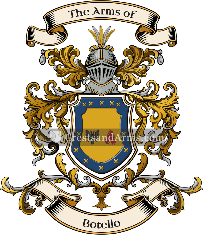 The Botello coat of arms, drawn from the recorded blazon