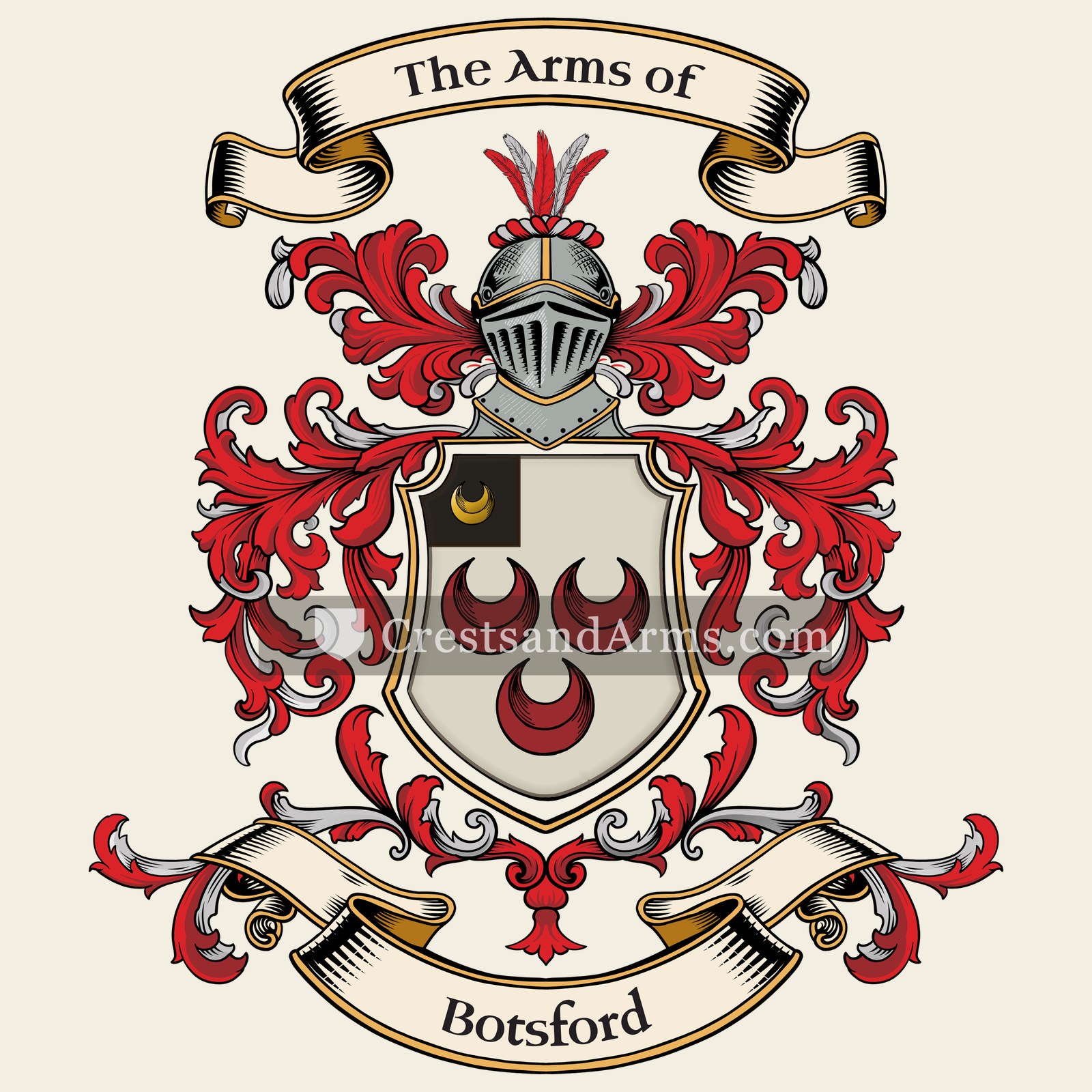 The Botsford coat of arms, drawn from the recorded blazon
