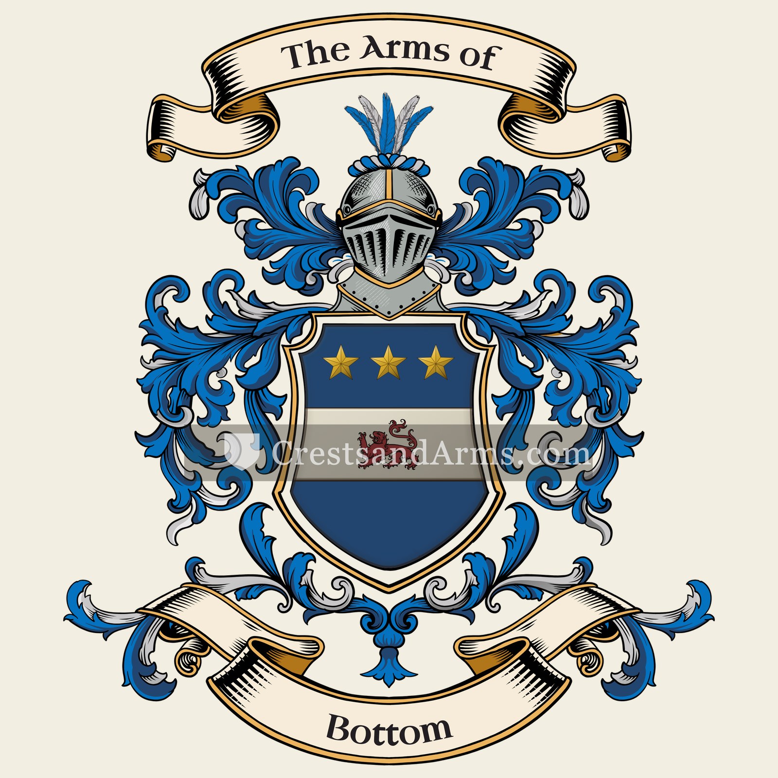 The Bottom coat of arms, drawn from the recorded blazon