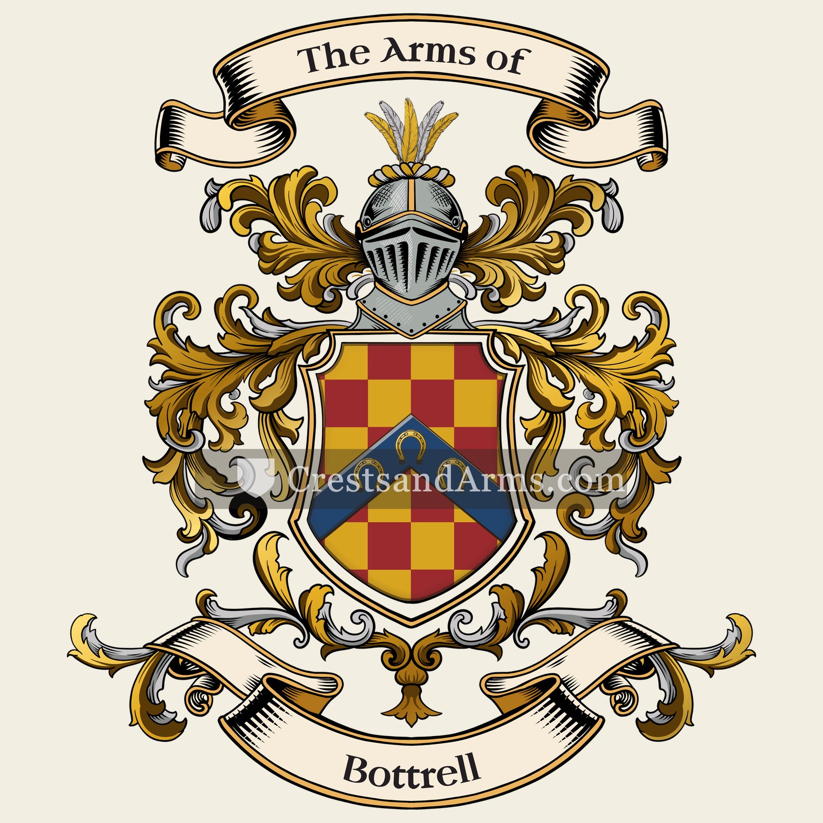 The Bottrell coat of arms, drawn from the recorded blazon