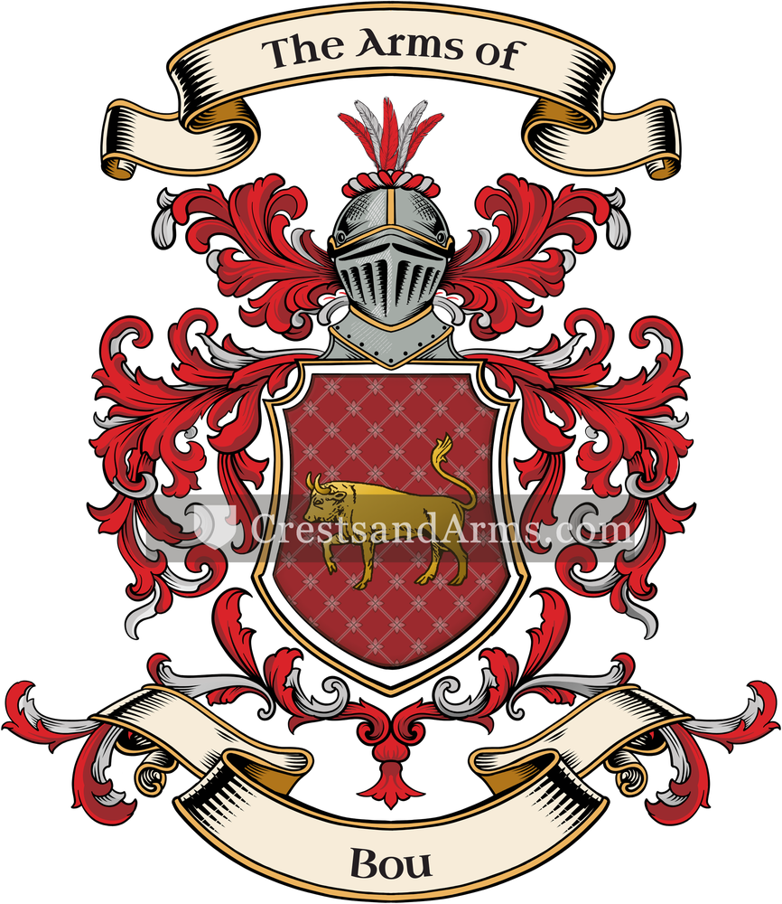 The Bou coat of arms, drawn from the recorded blazon