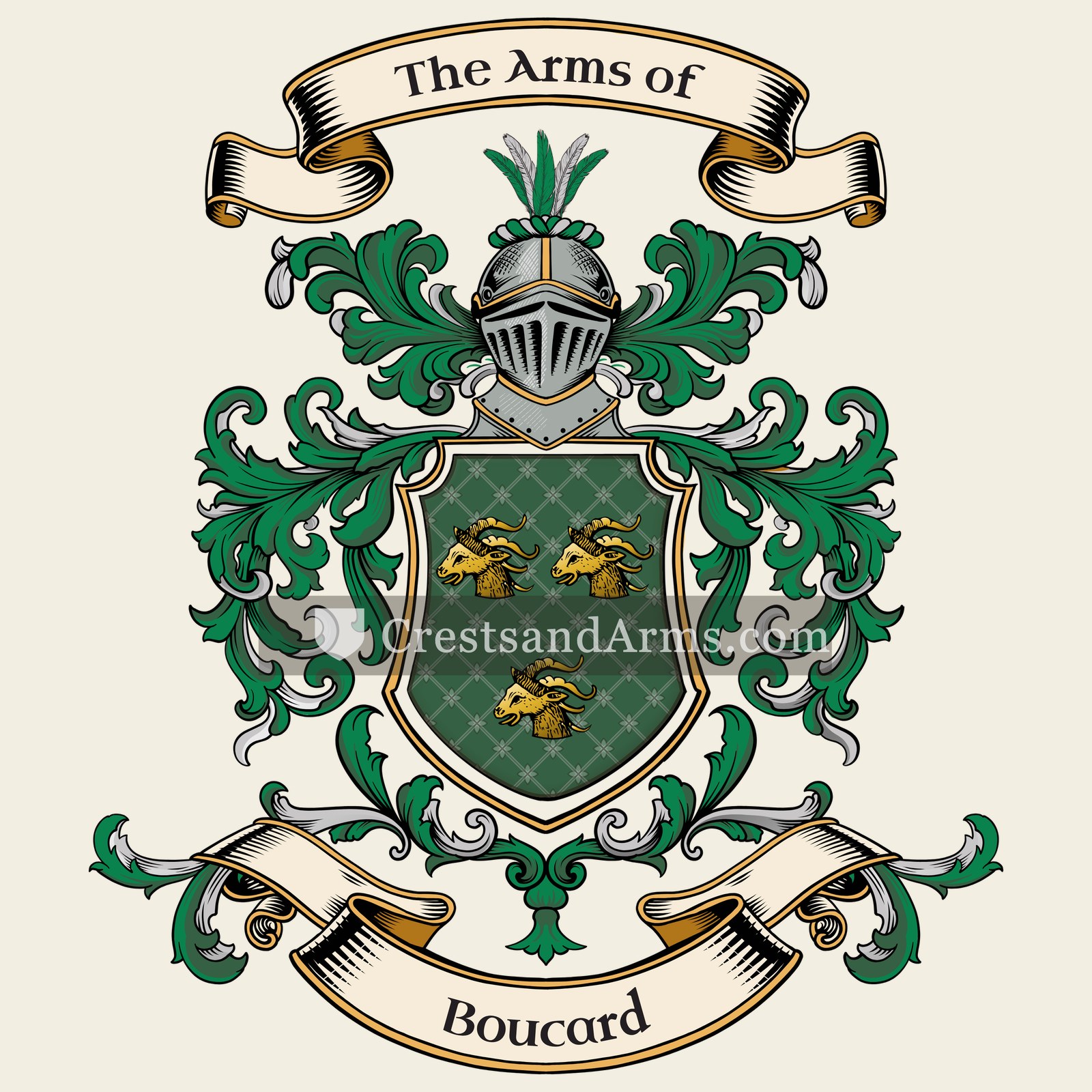 The Boucard coat of arms, drawn from the recorded blazon