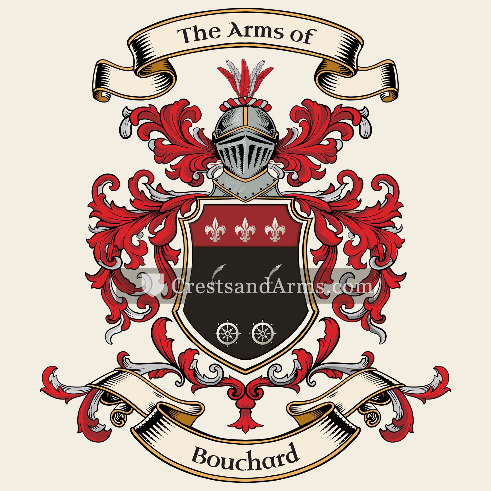 The Bouchard coat of arms, drawn from the recorded blazon
