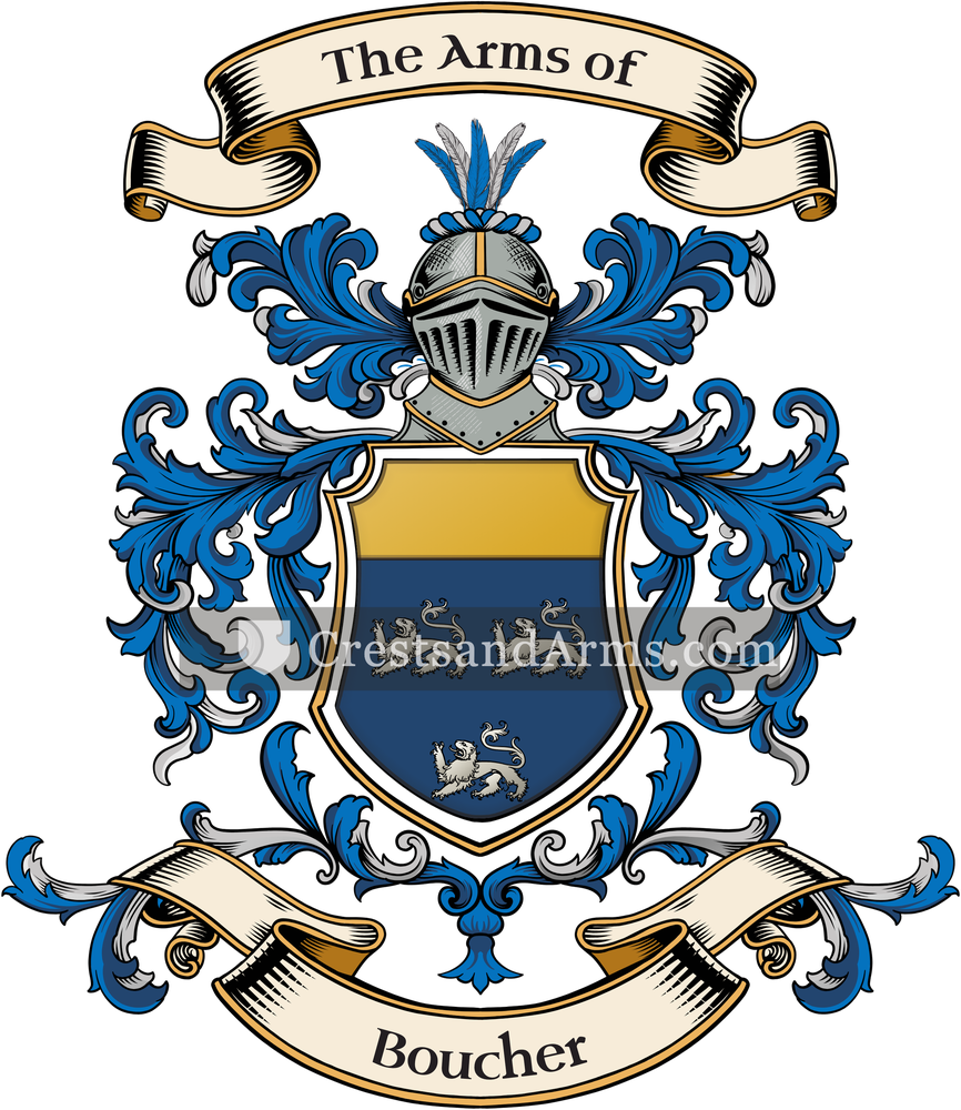 The Boucher coat of arms, drawn from the recorded blazon